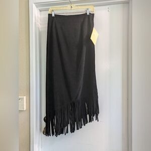 Denim & Co  3 Skirts Bundle Grey, Black, Brown Asymmetrical Fringe Hem Skirts M